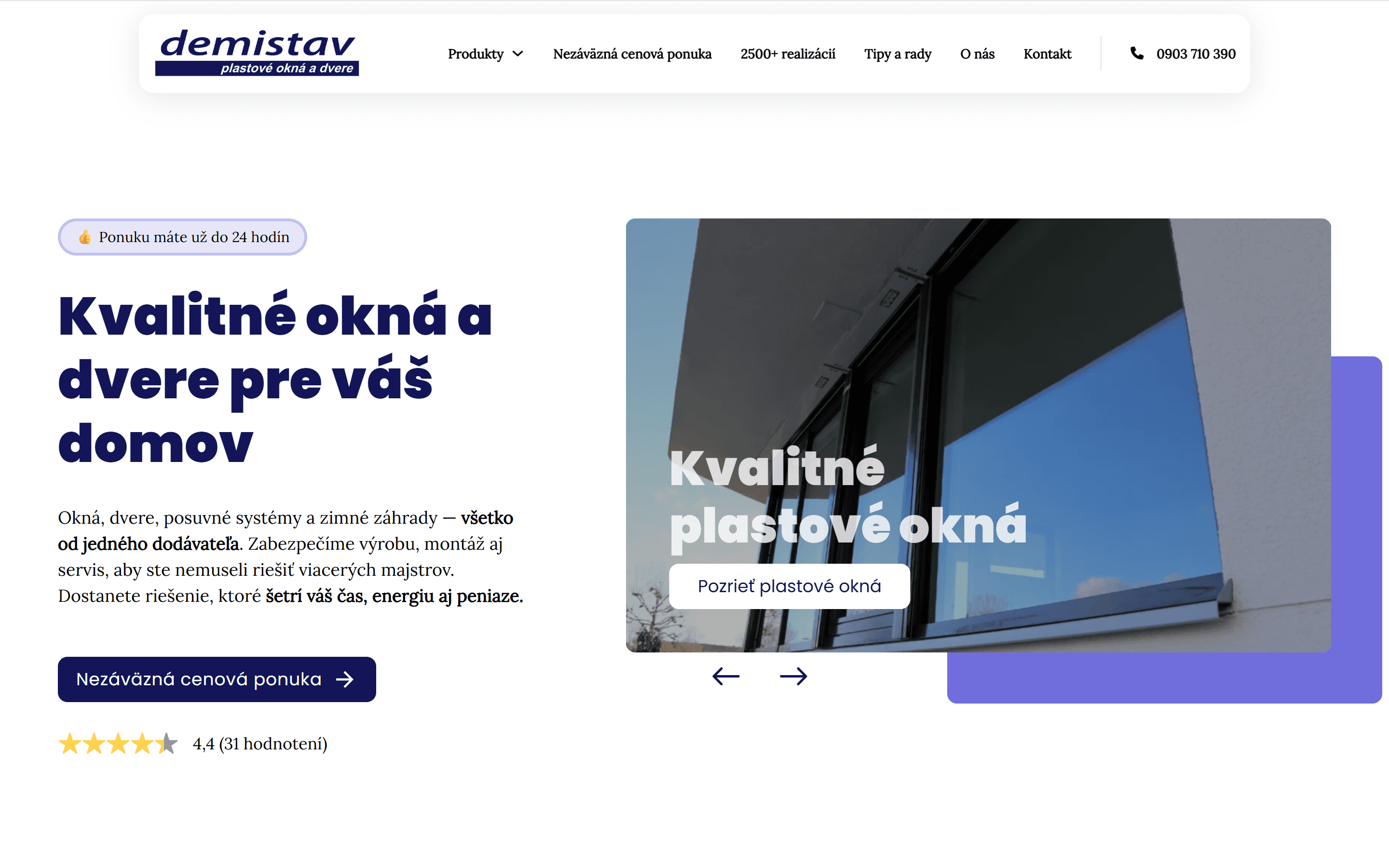 Screenshot webu Demistav